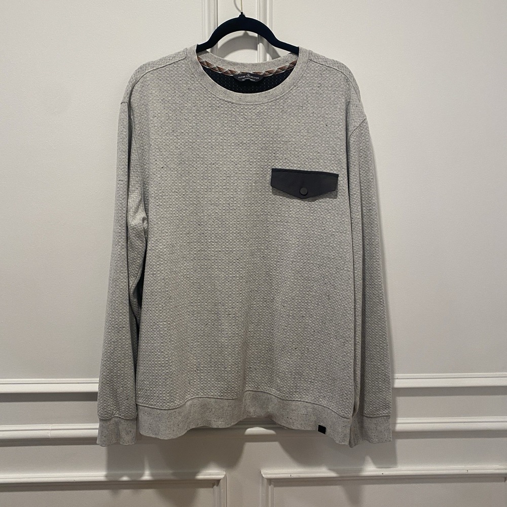 Alpine Design Tan Beige‎ Textured Crewneck Sweatshirt Black Pocket Mens XL EUC